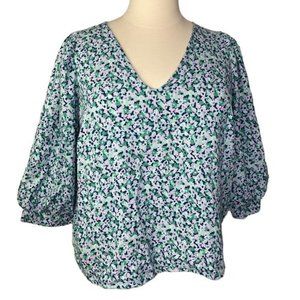 A New day Womens balloon sleeve blouse multicolored blue green purple size XXL